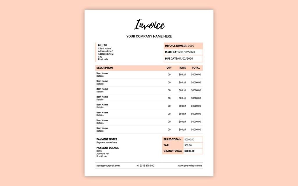 invoice template printable startup trove